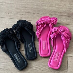 TOP Moda Women's Black and Pink Bow Sandals